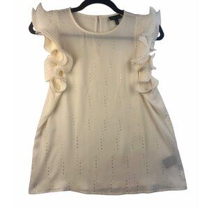 Who What Wear Cream Ruffle Sleeve Blouse XS Gold Dot Sheer Feminine Elegant Top